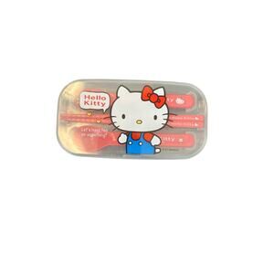 Hello Kitty Lunch Chopsticks Fork Spoon Trio Cutlery Set Case Travel Bag Pouch